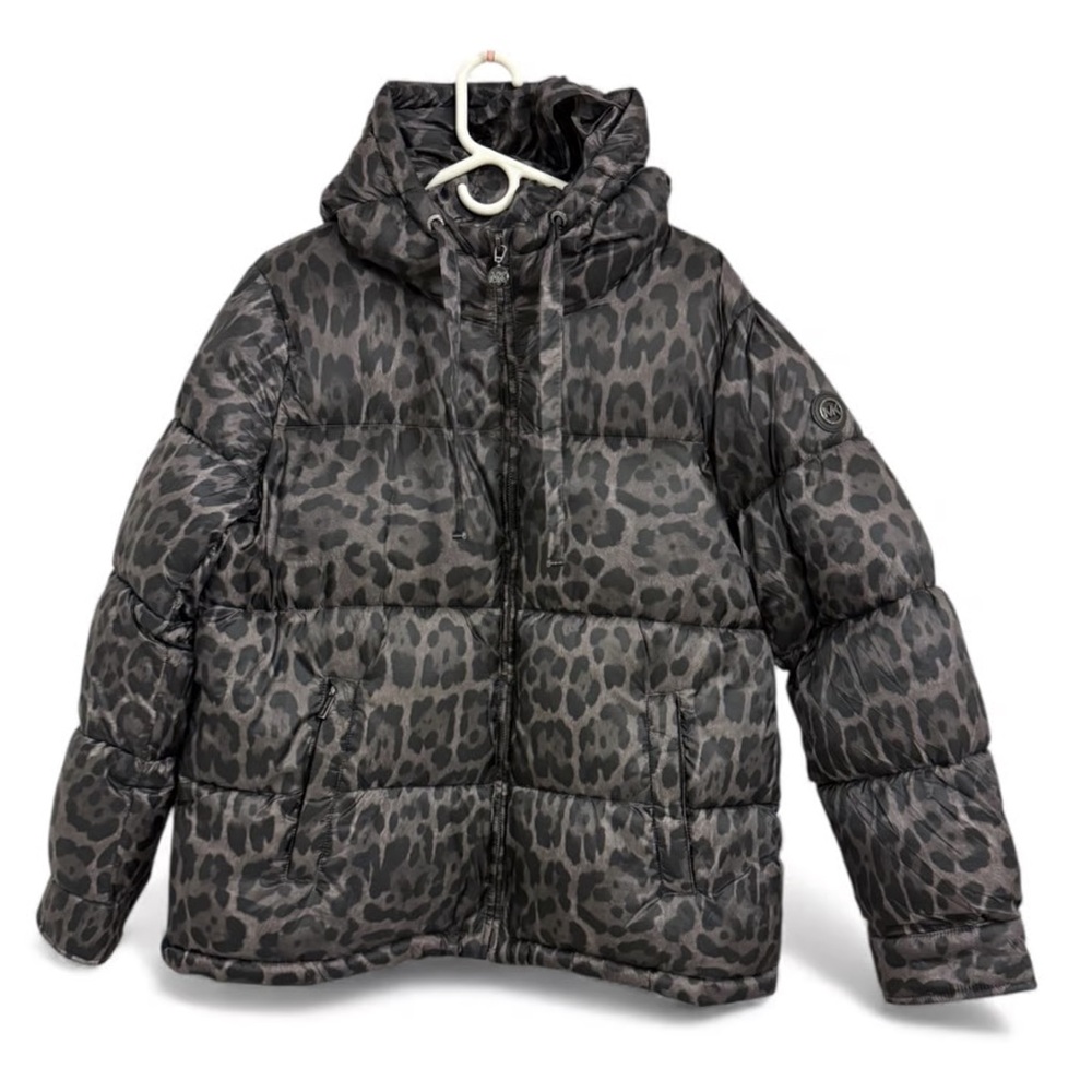 Stylish Leopard Print Puffer Jacket cire Michael Kors